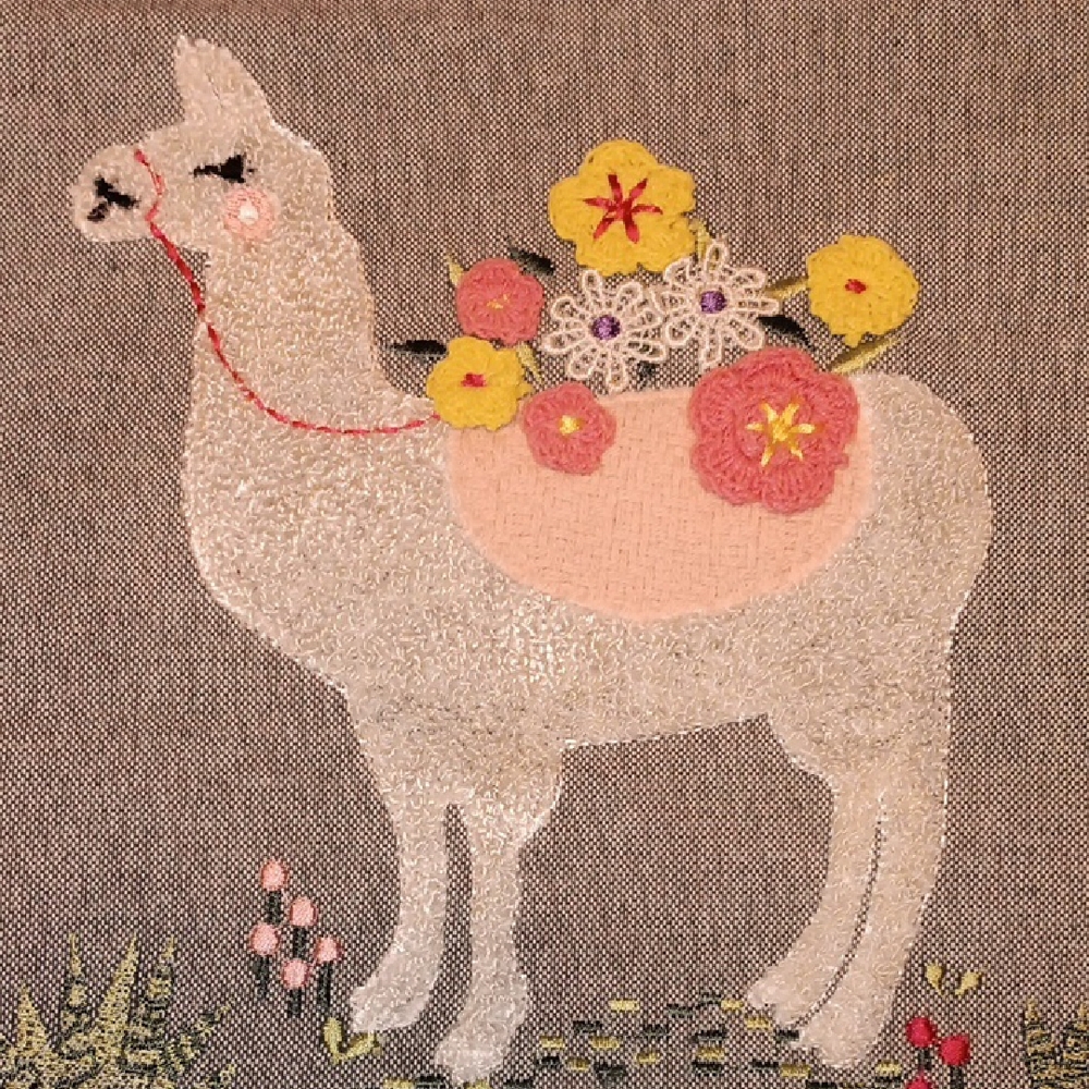 Boho Gray Llama Embroidered Tapestry Table Runner